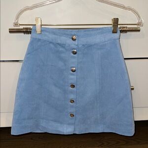 Divided Light Blue Button-Front Mini Skirt